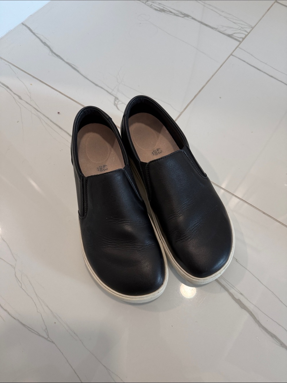 Birkenstock Black Leather Slip-On Loafers with Cream Sole